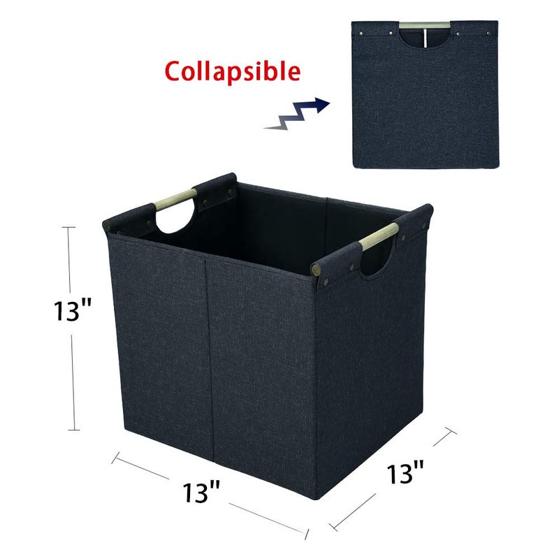 HOONEX Collapsible Storage Bins, 13x13x13in Storage Cubes Linen Fabric, 3 Pack, Storage Baskets with Wooden Carry Handles and Sturdy Heavy Cardboard, for Home, Office, Car, Nursery, Dark Grey - Image 5